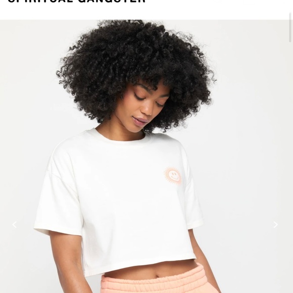 NEW Set of 2 crop tees from Spiritual Gangster size small, 1 black tee 1 white - Picture 2 of 9